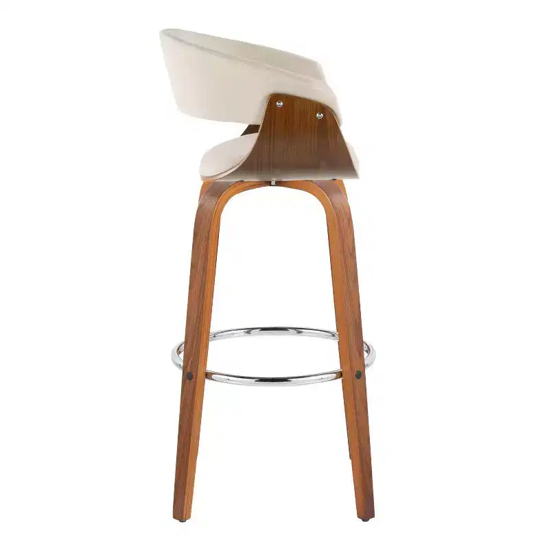 LumiSource Lot de 2 tabourets de bar vintage modernes Noyer/Chrome/Crème : Chaises pivotantes rembourrées avec repose-pieds