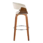 LumiSource Lot de 2 tabourets de bar vintage modernes Noyer/Chrome/Crème : Chaises pivotantes rembourrées avec repose-pieds
