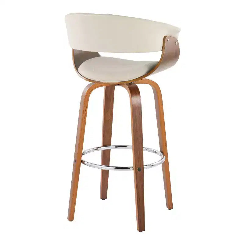 LumiSource Lot de 2 tabourets de bar vintage modernes Noyer/Chrome/Crème : Chaises pivotantes rembourrées avec repose-pieds