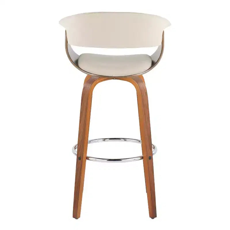 LumiSource Lot de 2 tabourets de bar vintage modernes Noyer/Chrome/Crème : Chaises pivotantes rembourrées avec repose-pieds