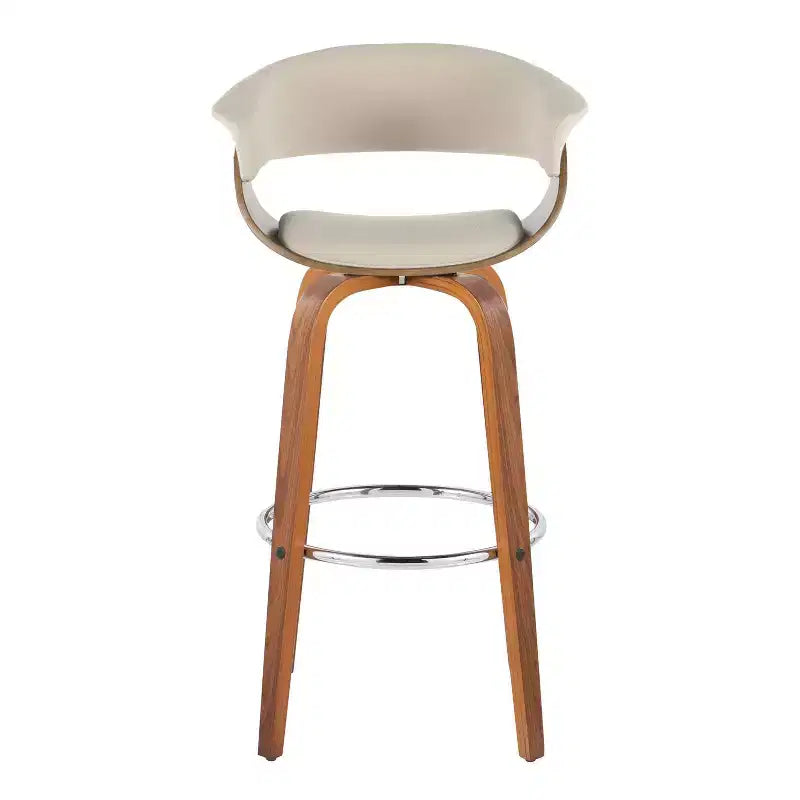 LumiSource Lot de 2 tabourets de bar vintage modernes Noyer/Chrome/Crème : Chaises pivotantes rembourrées avec repose-pieds