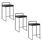 LumiSource Set of 3 Fuji Stacker Counter Height Barstools Black Metal/Black Velvet