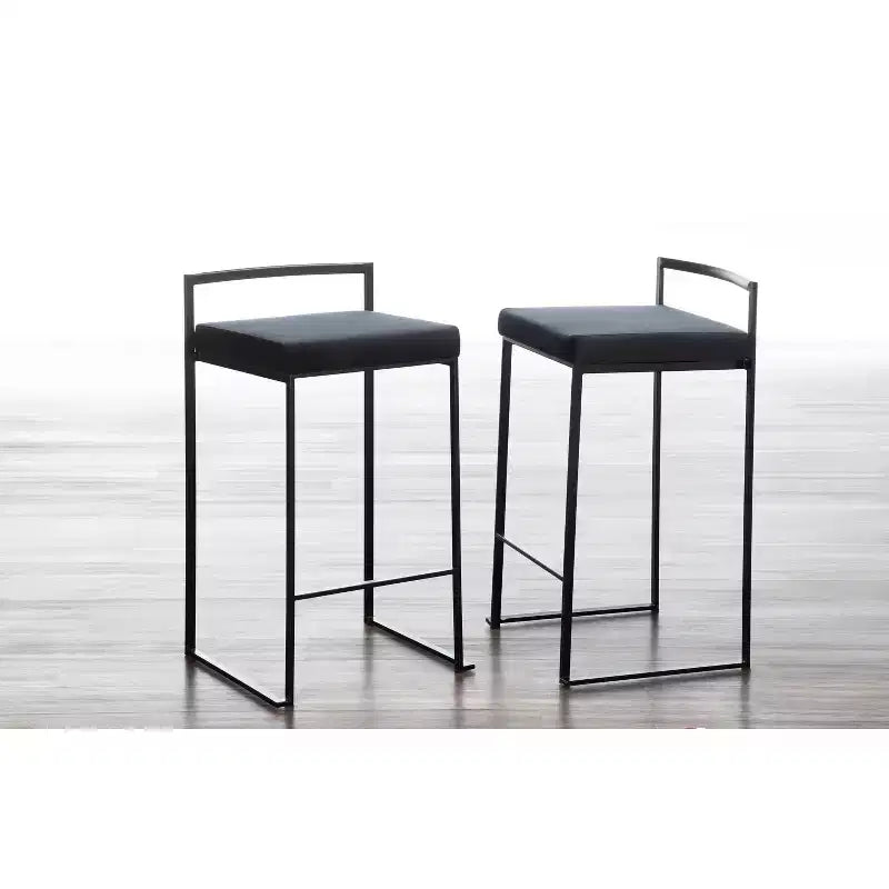 LumiSource Lot de 3 tabourets de bar hauteur comptoir Fuji Métal noir/Velours noir