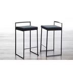 LumiSource Lot de 3 tabourets de bar hauteur comptoir Fuji Métal noir/Velours noir