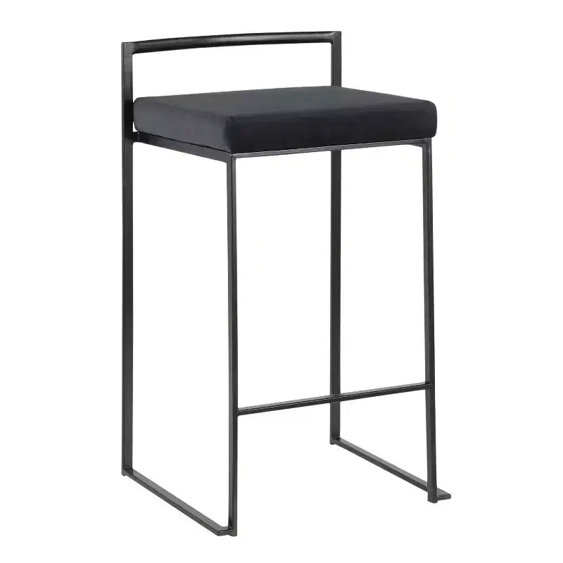 LumiSource Lot de 3 tabourets de bar hauteur comptoir Fuji Métal noir/Velours noir