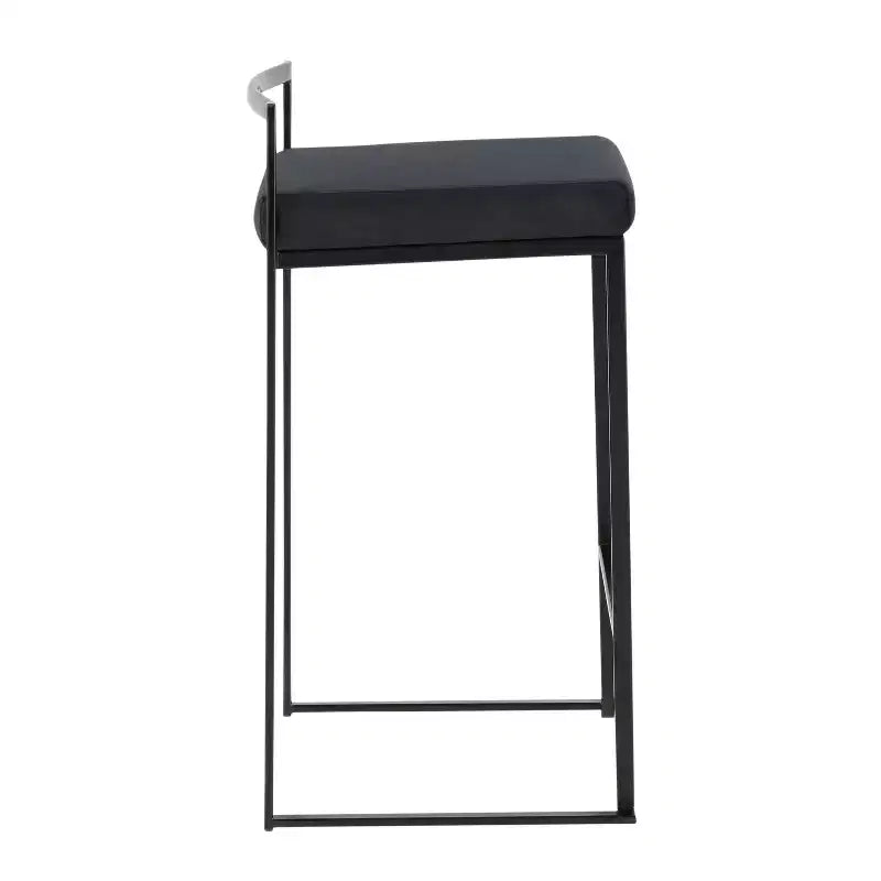 LumiSource Lot de 3 tabourets de bar hauteur comptoir Fuji Métal noir/Velours noir