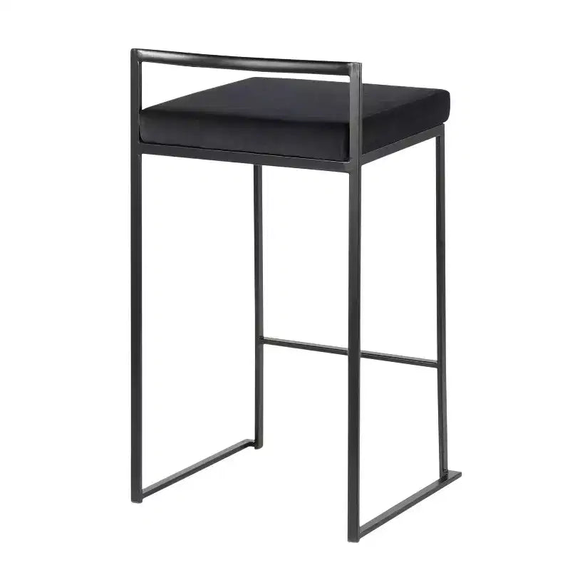 LumiSource Lot de 3 tabourets de bar hauteur comptoir Fuji Métal noir/Velours noir