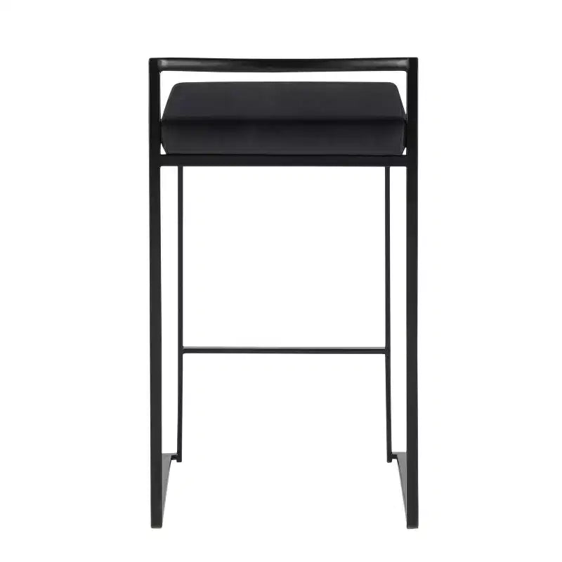 LumiSource Lot de 3 tabourets de bar hauteur comptoir Fuji Métal noir/Velours noir