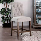 Lot de 2 tabourets de bar à hauteur de comptoir Bouton tufté Beige/Chêne rustique – HOMES: Inside + Out: Rembourré, Pieds en bois, Assise fixe