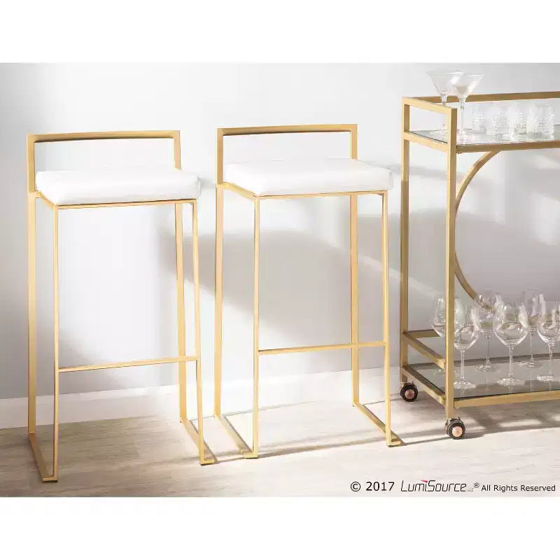 Lot de 2 tabourets de bar contemporains Fuji 80 cm Blanc - LumiSource : Rembourrés, empilables, cadre métallique