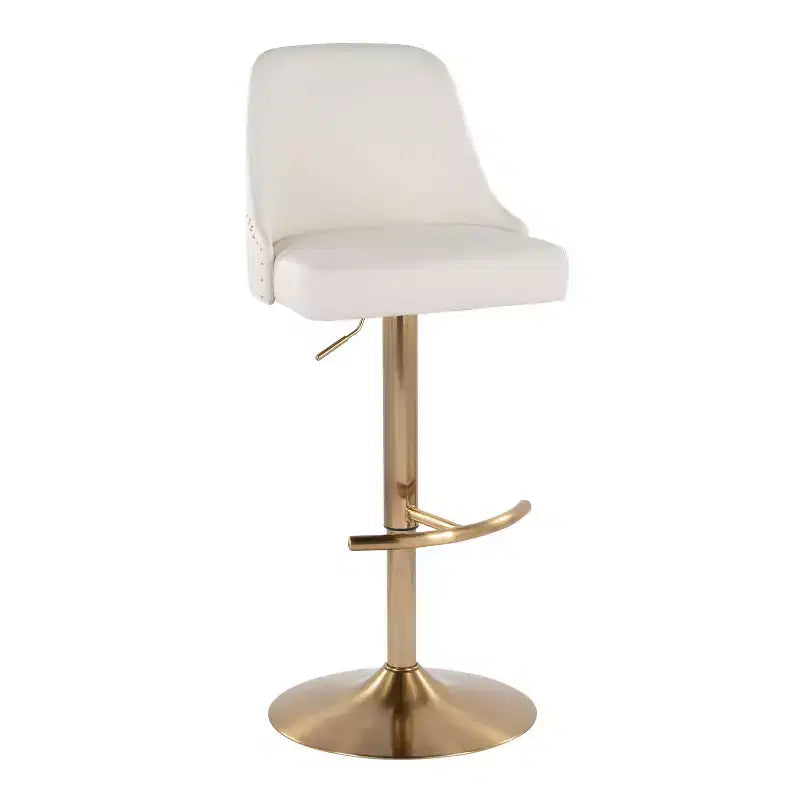 LumiSource Lot de 2 tabourets de bar Marcel cloutés or/similicuir blanc