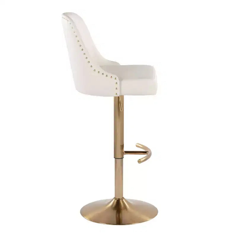 LumiSource Lot de 2 tabourets de bar Marcel cloutés or/similicuir blanc