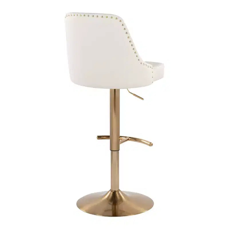 LumiSource Lot de 2 tabourets de bar Marcel cloutés or/similicuir blanc