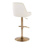 LumiSource Lot de 2 tabourets de bar Marcel cloutés or/similicuir blanc