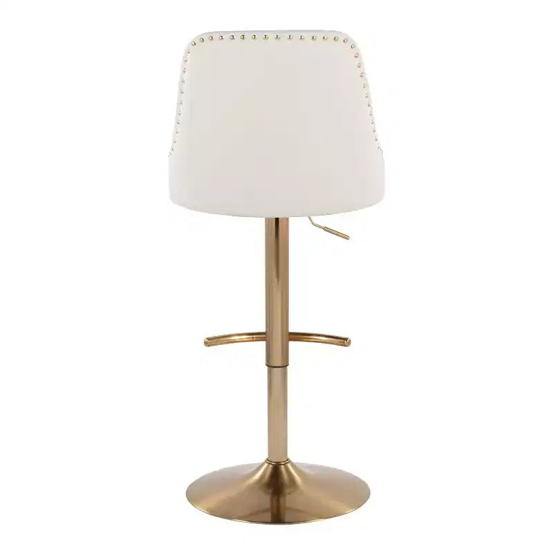 LumiSource Lot de 2 tabourets de bar Marcel cloutés or/similicuir blanc