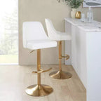 LumiSource Lot de 2 tabourets de bar Marcel cloutés or/similicuir blanc