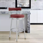 Tabouret de bar de 26 po Madrid à hauteur de comptoir, en similicuir rouge et acier inoxydable brossé - Armen Living : Design moderne, pivotant, dossier bas, sans accoudoirs