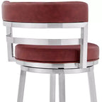 Tabouret de bar de 26 po Madrid à hauteur de comptoir, en similicuir rouge et acier inoxydable brossé - Armen Living : Design moderne, pivotant, dossier bas, sans accoudoirs