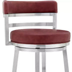 Tabouret de bar de 26 po Madrid à hauteur de comptoir, en similicuir rouge et acier inoxydable brossé - Armen Living : Design moderne, pivotant, dossier bas, sans accoudoirs