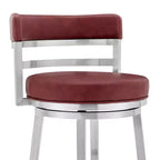 Tabouret de bar de 26 po Madrid à hauteur de comptoir, en similicuir rouge et acier inoxydable brossé - Armen Living : Design moderne, pivotant, dossier bas, sans accoudoirs