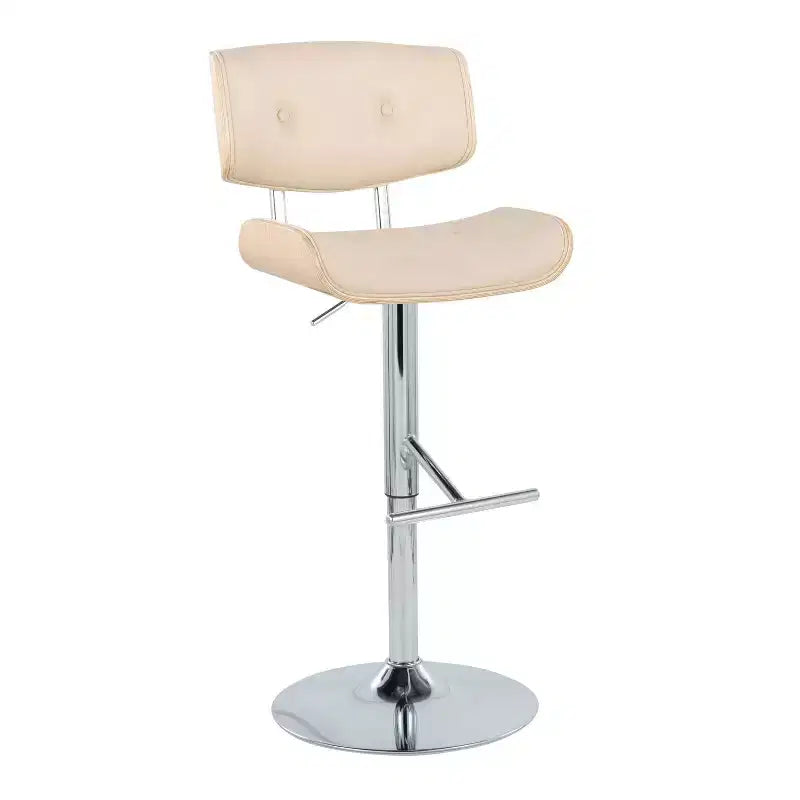 Lot de 2 tabourets de bar Lombardi réglables Chrome/Naturel/Crème : Milieu du siècle, capitonné, bois courbé, pivotant à 360° - LumiSource