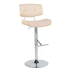 Lot de 2 tabourets de bar Lombardi réglables Chrome/Naturel/Crème : Milieu du siècle, capitonné, bois courbé, pivotant à 360° - LumiSource