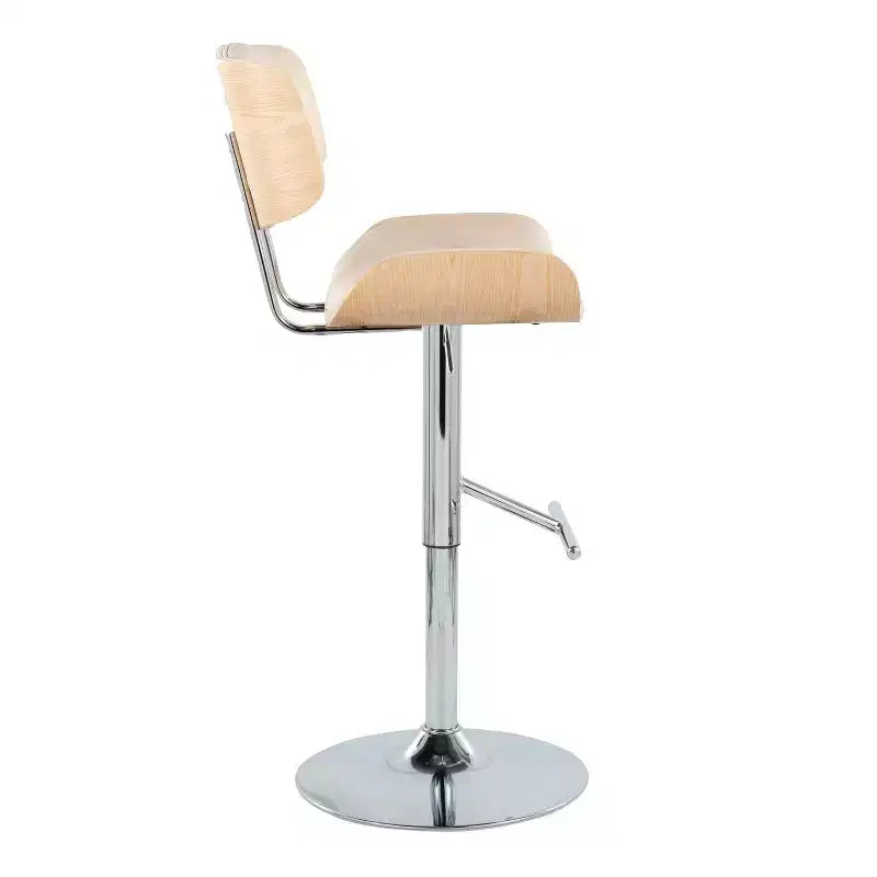 Lot de 2 tabourets de bar Lombardi réglables Chrome/Naturel/Crème : Milieu du siècle, capitonné, bois courbé, pivotant à 360° - LumiSource