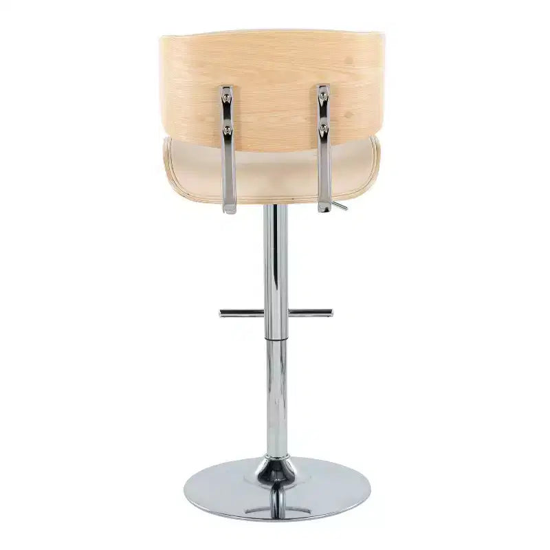 Lot de 2 tabourets de bar Lombardi réglables Chrome/Naturel/Crème : Milieu du siècle, capitonné, bois courbé, pivotant à 360° - LumiSource