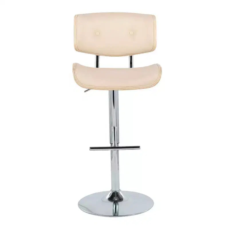 Lot de 2 tabourets de bar Lombardi réglables Chrome/Naturel/Crème : Milieu du siècle, capitonné, bois courbé, pivotant à 360° - LumiSource
