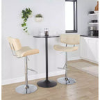 Lot de 2 tabourets de bar Lombardi réglables Chrome/Naturel/Crème : Milieu du siècle, capitonné, bois courbé, pivotant à 360° - LumiSource