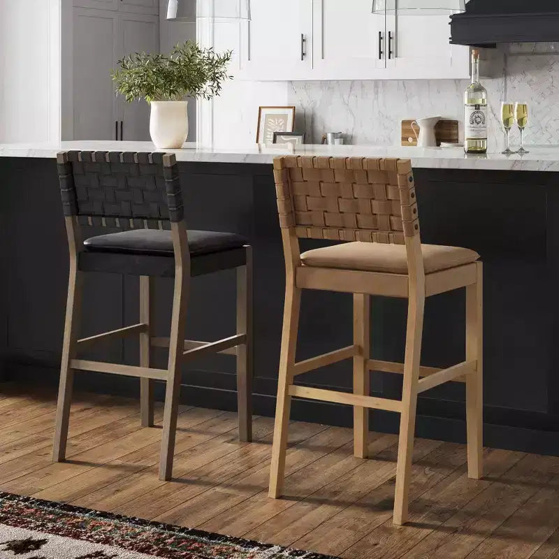 Nathan James Cohen Tabouret de bar en similicuir noir