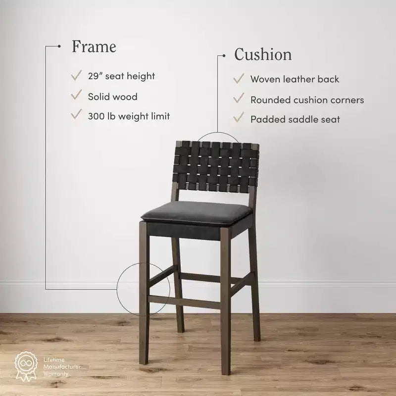 Nathan James Cohen Tabouret de bar en similicuir noir