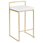 LumiSource Ensemble de 3 tabourets de bar Fuji à hauteur de comptoir Or/PU blanc