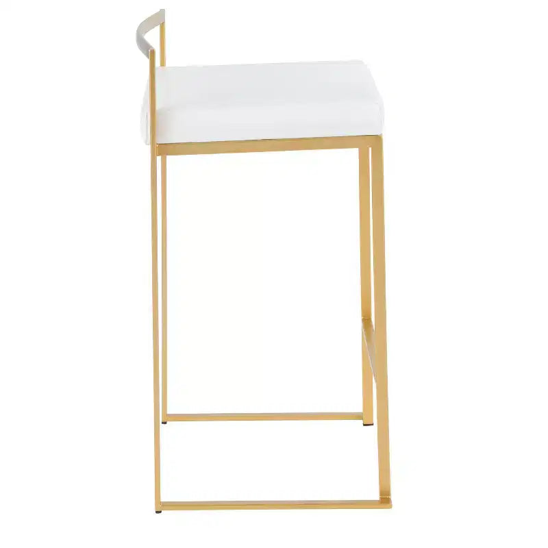 LumiSource Ensemble de 3 tabourets de bar Fuji à hauteur de comptoir Or/PU blanc