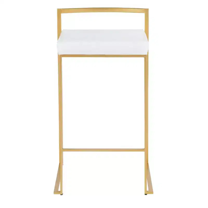 LumiSource Ensemble de 3 tabourets de bar Fuji à hauteur de comptoir Or/PU blanc