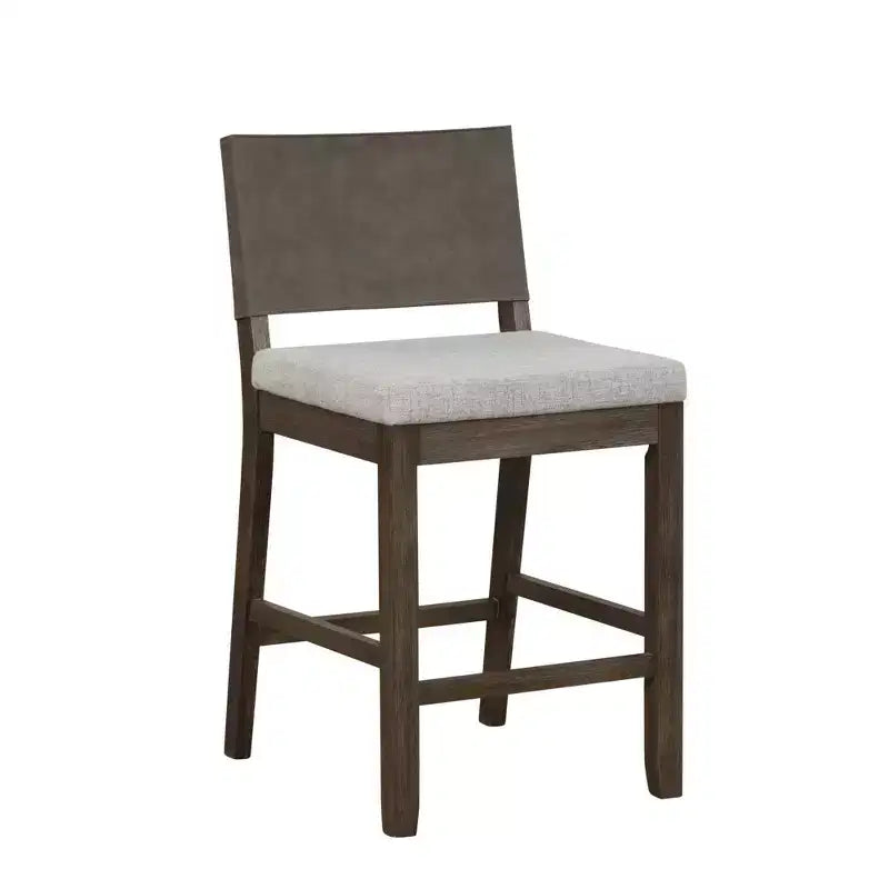 Nathan James Linus Counter Height Barstool Brushed Dark Brown Wood Gray Linen: Upholstered, Rubberwood Frame, 300lb Capacity