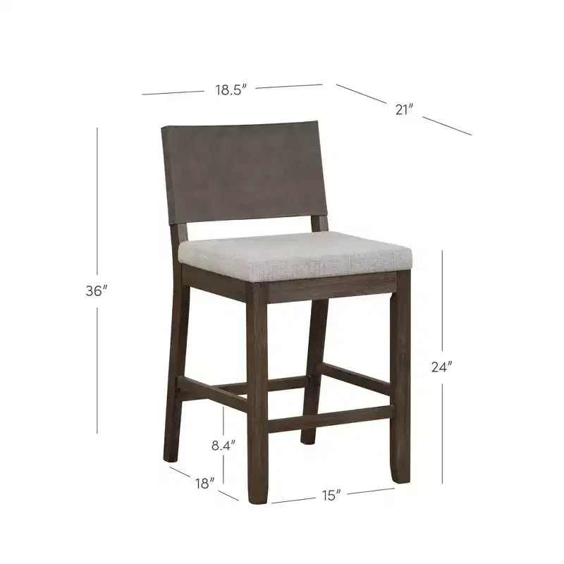 Tabouret de bar hauteur comptoir Nathan James Linus Bois marron foncé brossé Lin gris : Rembourré, Structure en bois d'hévéa, Capacité 136 kg