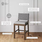Tabouret de bar hauteur comptoir Nathan James Linus Bois marron foncé brossé Lin gris : Rembourré, Structure en bois d'hévéa, Capacité 136 kg