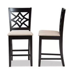 Lot de 2 tabourets de bar Nicolette en bois de hauteur comptoir Sable/Brun - Baxton Studio : design élégant avec dossier ajouré, revêtement en polyester