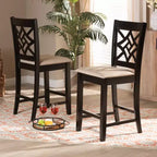 Lot de 2 tabourets de bar Nicolette en bois de hauteur comptoir Sable/Brun - Baxton Studio : design élégant avec dossier ajouré, revêtement en polyester
