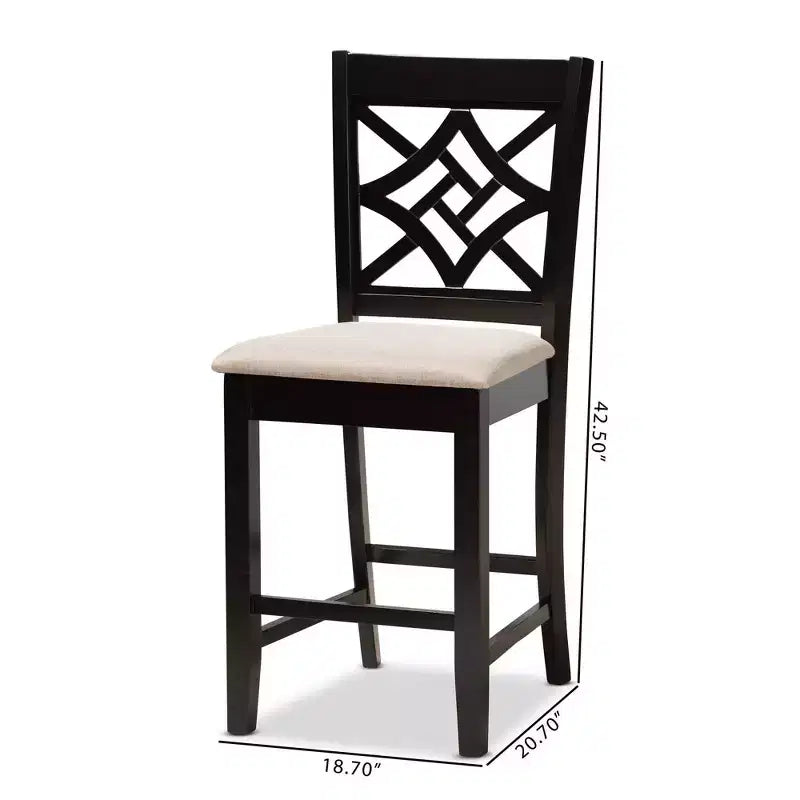 Lot de 2 tabourets de bar Nicolette en bois de hauteur comptoir Sable/Brun - Baxton Studio : design élégant avec dossier ajouré, revêtement en polyester