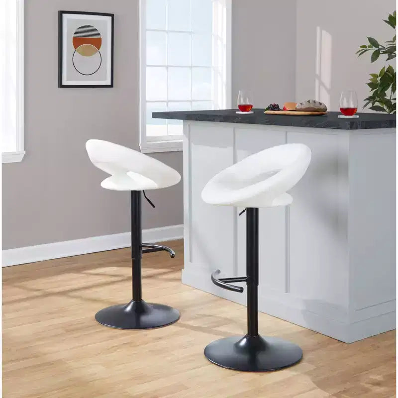 LumiSource Ensemble de 2 tabourets de bar réglables Posh Métal noir/PU blanc