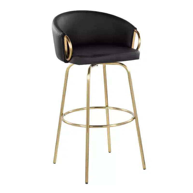 LumiSource Lot de 2 tabourets de bar Claire, Or/PU noir