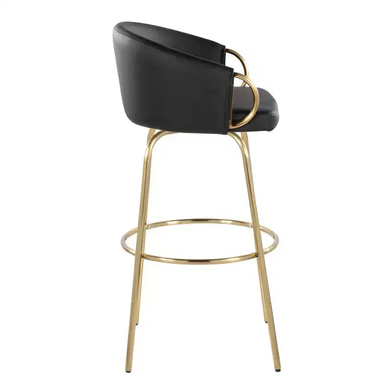 LumiSource Lot de 2 tabourets de bar Claire, Or/PU noir