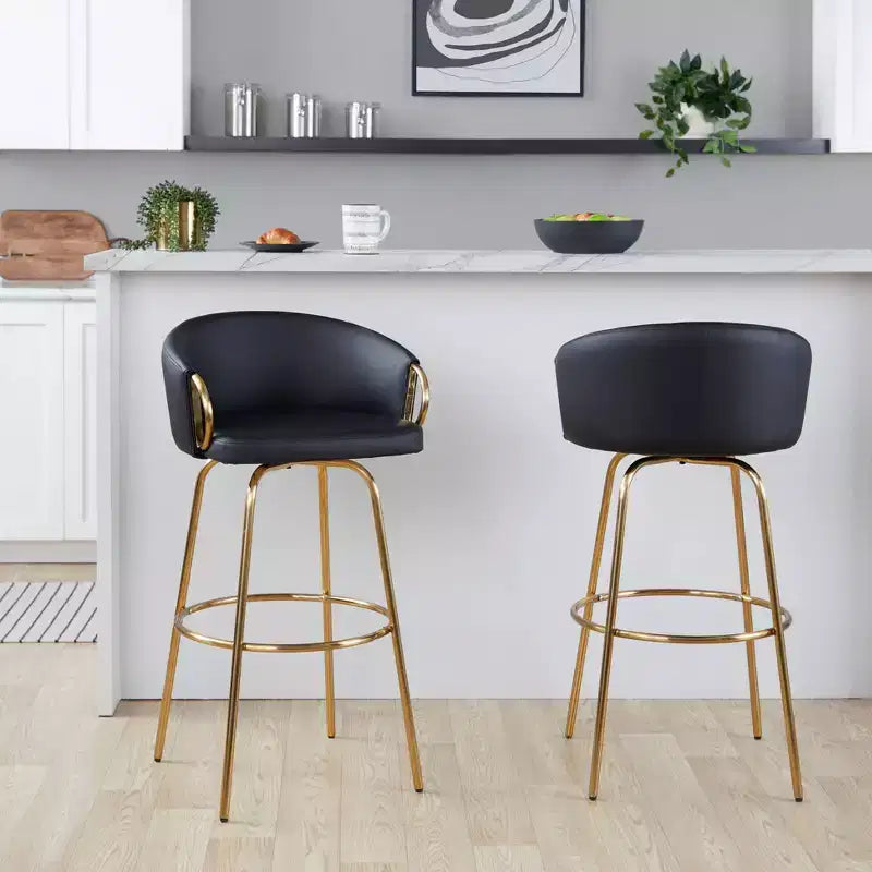 LumiSource Lot de 2 tabourets de bar Claire, Or/PU noir
