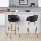 LumiSource Lot de 2 tabourets de bar Claire, Or/PU noir