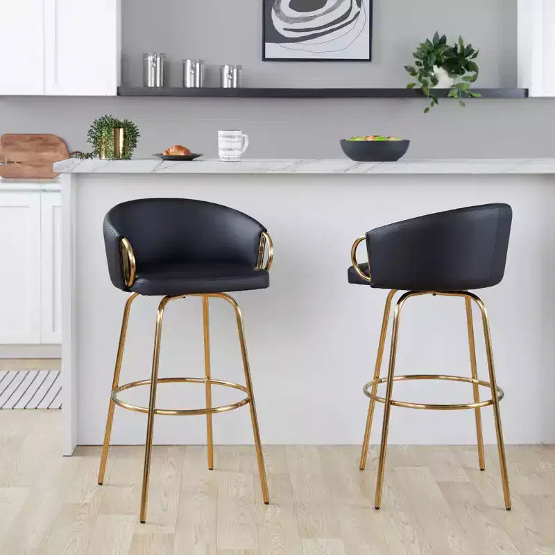 LumiSource Lot de 2 tabourets de bar Claire, Or/PU noir