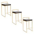 LumiSource Set of 3 Fuji Stacker Counter Height Barstools Gold/Black PU