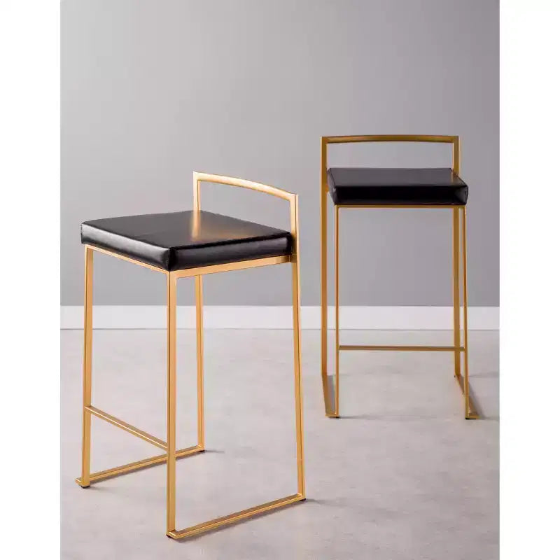 Lot de 3 tabourets de bar à hauteur de comptoir Fuji Stacker de LumiSource, Or/PU noir