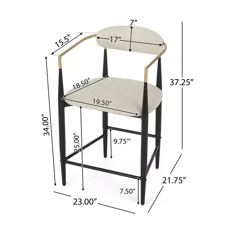 Christopher Knight Home Lot de 2 tabourets de bar hauteur comptoir 63,5 cm Elmore Beige/Noir/Or